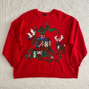 Andover Red Santa’s Workshop Crewneck Sweatshirt Christmas Holiday